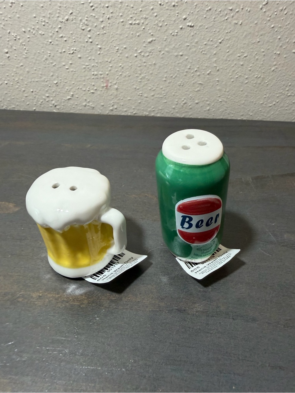 Yellow Beer Mug & Green Beer Can Salt and Pepper Shakers NWT